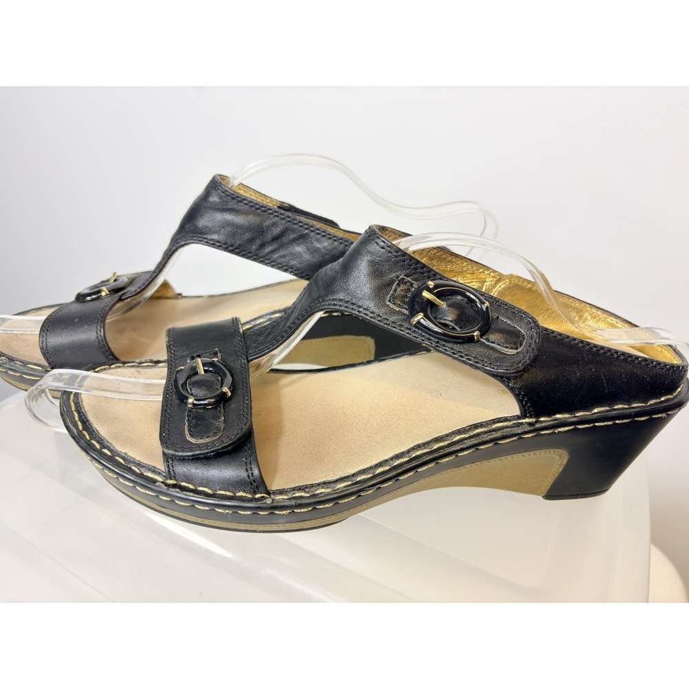 Womens Alegria PG Lite Sandals Adjust Straps Wedge Black Gold Lara 41 US 10 EUC‎